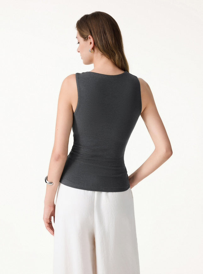 Sweat-Wicking Asymmetrical Neck Knotted Built-In Bra Tank