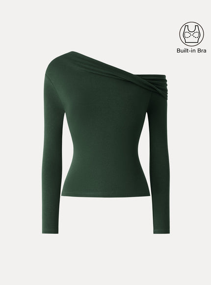 Convertible Neck Long Sleeve Built-In Bra Top