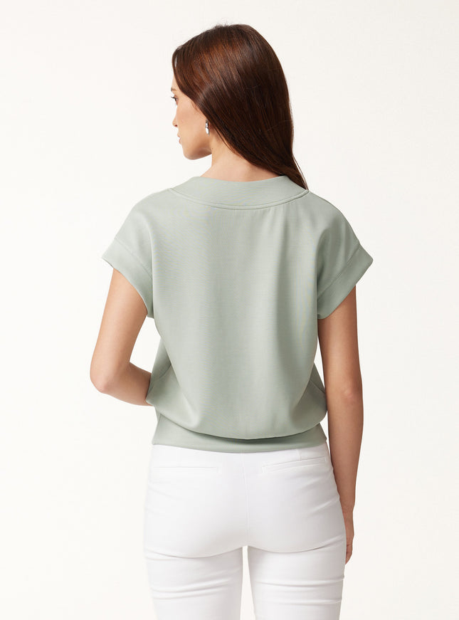 Lyocell Spacer Knit V-Neck Banded Hem Top