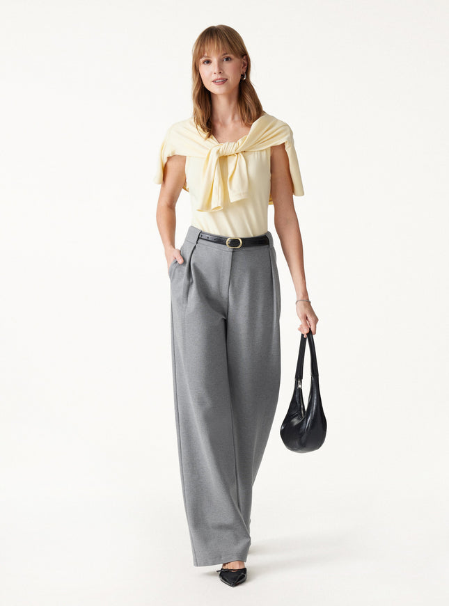Ponte High-Rise Straight-Leg Pants with Pockets - Heather Charcoal Grey
