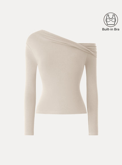 Convertible Neck Long Sleeve Built-In Bra Top