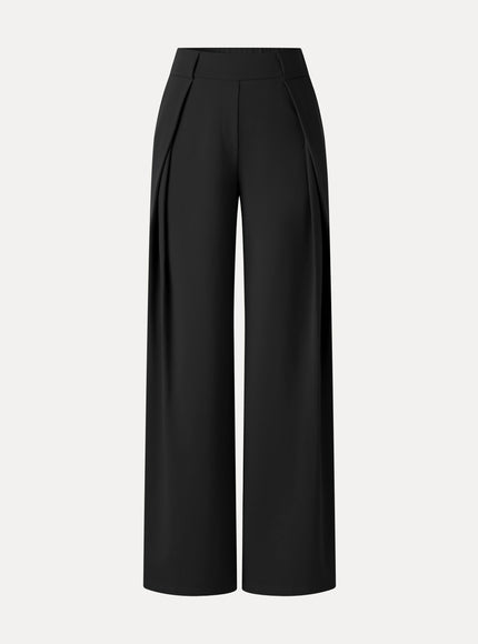 Ponte Mid-Rise Wide-Leg Tuck Pants with Pockets