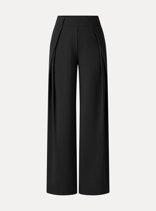Ponte Mid-Rise Wide-Leg Tuck Pants with Pockets