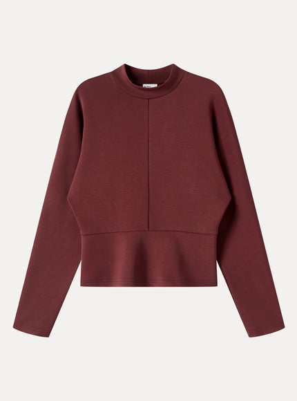 Modal Spacer Knit Mock Neck Batwing Sleeve Banded Hem Top