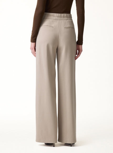 Ponte Mid-Rise Wide-Leg Tuck Pants with Pockets