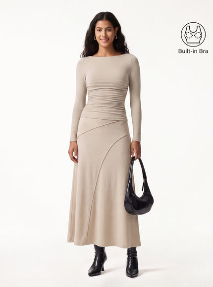2Pcs Set Boatneck Built-In Bra Top & Drapey A-Line Maxi Skirt