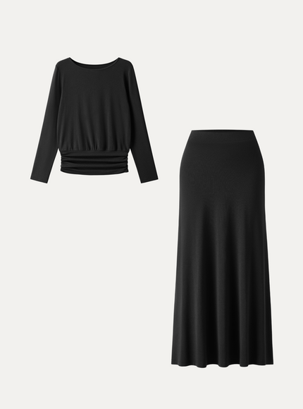 2Pcs Set Boatneck Top & High-Rise A-Line Maxi Skirt