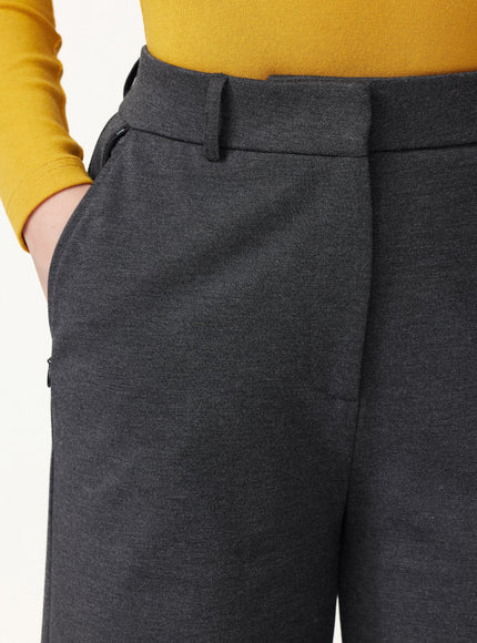 2Pcs Set Neck Long Sleeve Jacket with Pockets & Mid-Rise Wide-Leg Pants with Pockets