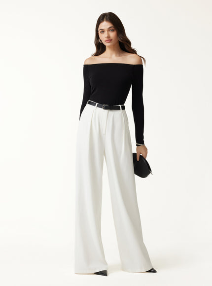 Non-Slip Off-Shoulder Long Sleeve Built-In Bra Top