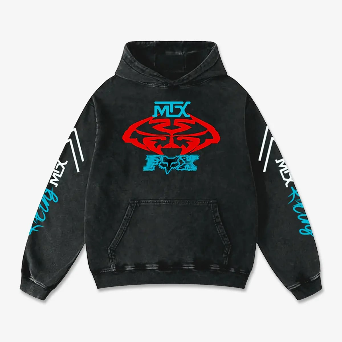 MTX Fox Racing Biker Hoodie Washed Vintage MotoGP Racing Streetwear, Motorcycle Graphic Hoodie Unisex, De – image 3