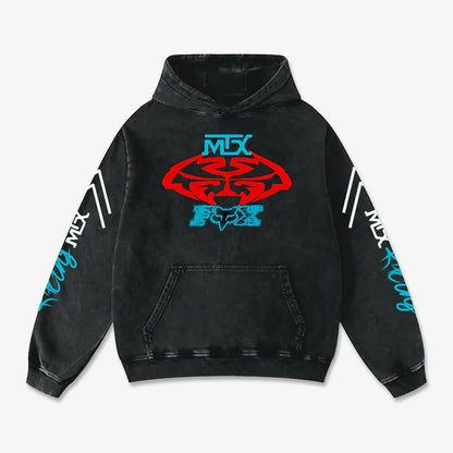 MTX Fox Racing Biker Hoodie Washed Vintage MotoGP Racing Streetwear, Motorcycle Graphic Hoodie Unisex, De – image 3