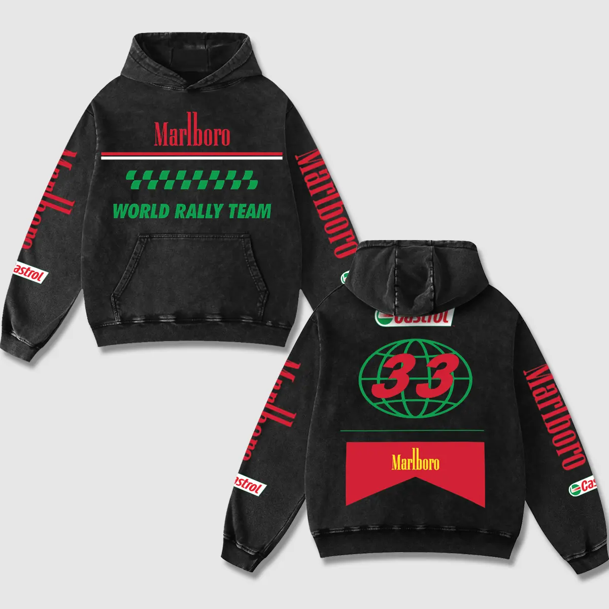 Marlboro Castrol Biker Hoodie Washed Vintage MotoGP Racing Streetwear, Motorcycle Graphic Hoodie Unisex,  – image 1