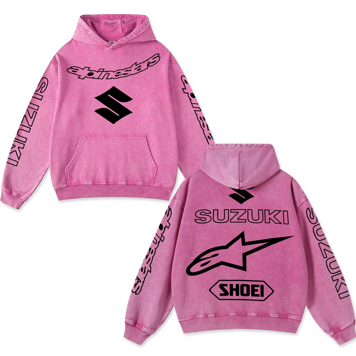 Retro Suzuki Alpinestars Racing Hoodie Black Acid Washed, Japanese Superbike S Logo Shoei Helme – Rose