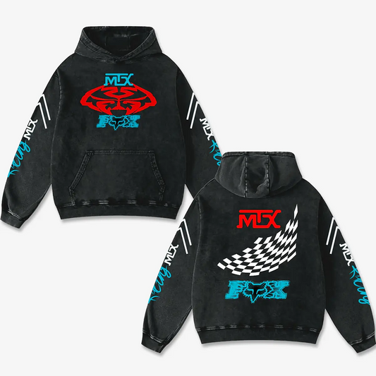 MTX Fox Racing Biker Hoodie Washed Vintage MotoGP Racing Streetwear, Motorcycle Graphic Hoodie Unisex, De – image 1