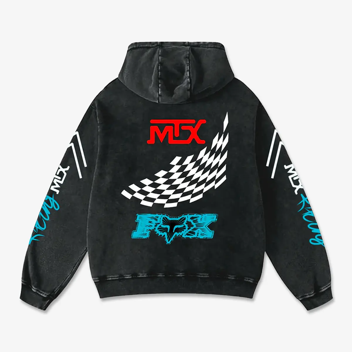 MTX Fox Racing Biker Hoodie Washed Vintage MotoGP Racing Streetwear, Motorcycle Graphic Hoodie Unisex, De – image 2