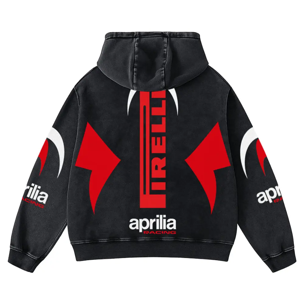Aprilia x Firelli Biker Hoodie Washed Vintage MotoGP Racing Streetwear, Motorcycle Graphic Hoodie Unisex, – image 2