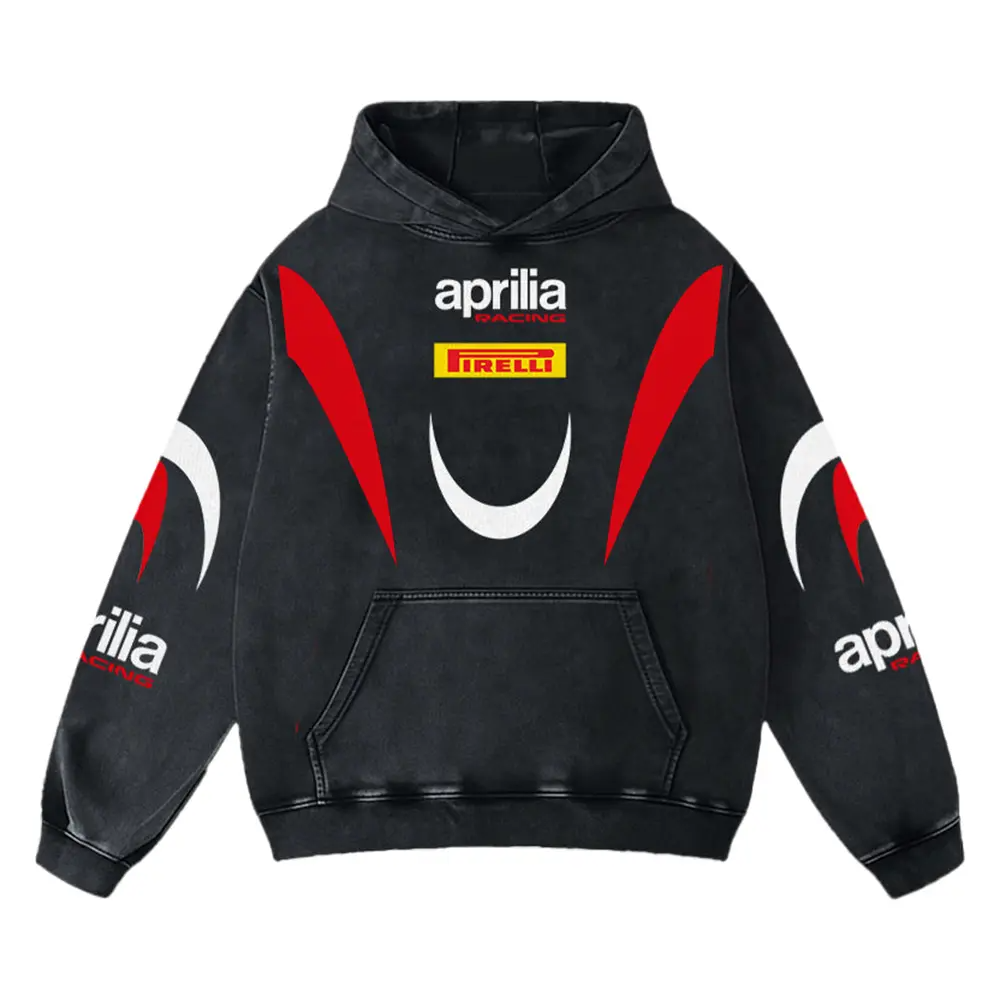 Aprilia x Firelli Biker Hoodie Washed Vintage MotoGP Racing Streetwear, Motorcycle Graphic Hoodie Unisex, – image 3
