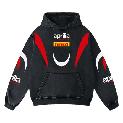Aprilia x Firelli Biker Hoodie Washed Vintage MotoGP Racing Streetwear, Motorcycle Graphic Hoodie Unisex, – image 3