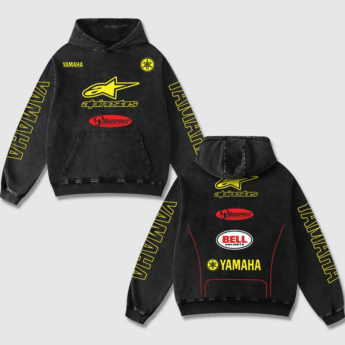 Yamaha x Alpinestars Biker Hoodie Washed Vintage MotoGP Racing Streetwear, Motorcycle Graphic Hoodie Unis – image 1