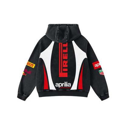 Redbull x Aprilia Biker Hoodie Washed Vintage MotoGP Racing Streetwear, Motorcycle Graphic Hoodie Unisex, – image 3