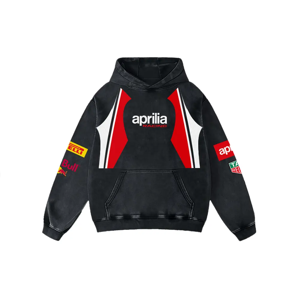 Redbull x Aprilia Biker Hoodie Washed Vintage MotoGP Racing Streetwear, Motorcycle Graphic Hoodie Unisex, – image 2