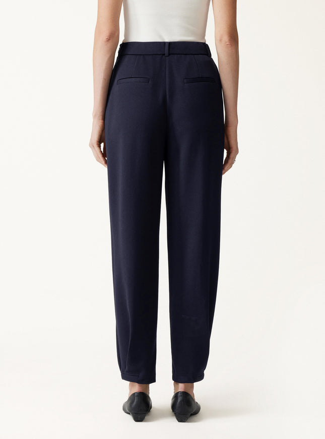 Stretch Ponte High-Rise Ankle Tapered Tuck Pants with Pockets