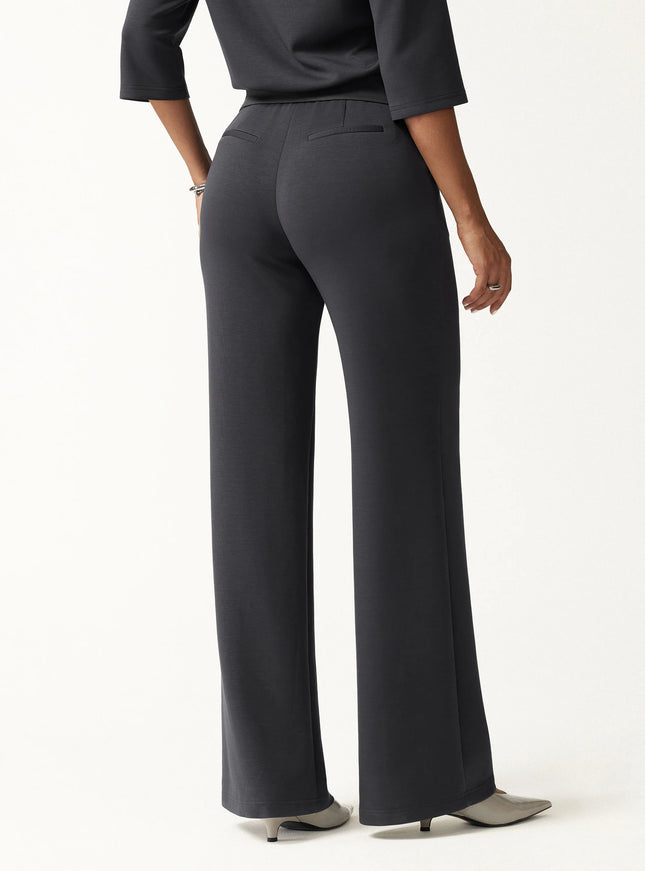 2Pcs Set Mockneck Long Sleeve Shirt & High-Rise Wide Leg Pants with Pockets