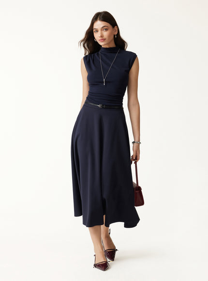 Office Staple Ponte High-Rise Circle Midi Skirt with Pockets