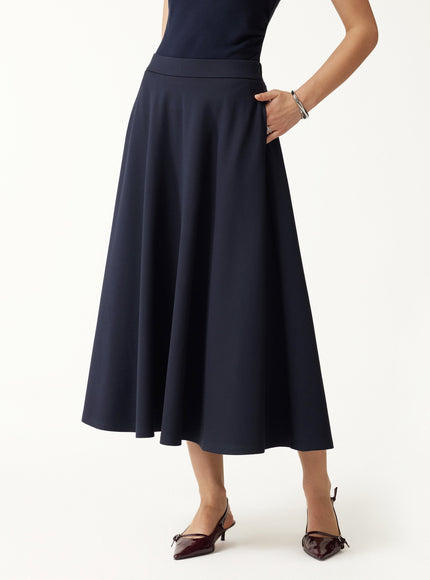 Office Staple Ponte High-Rise Circle Midi Skirt with Pockets
