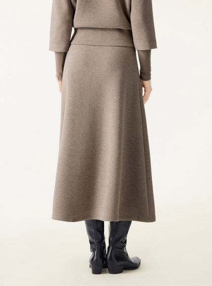 2Pcs Set Mockneck Sleeve-Warmer Top & Midi A-line Circle Skirt