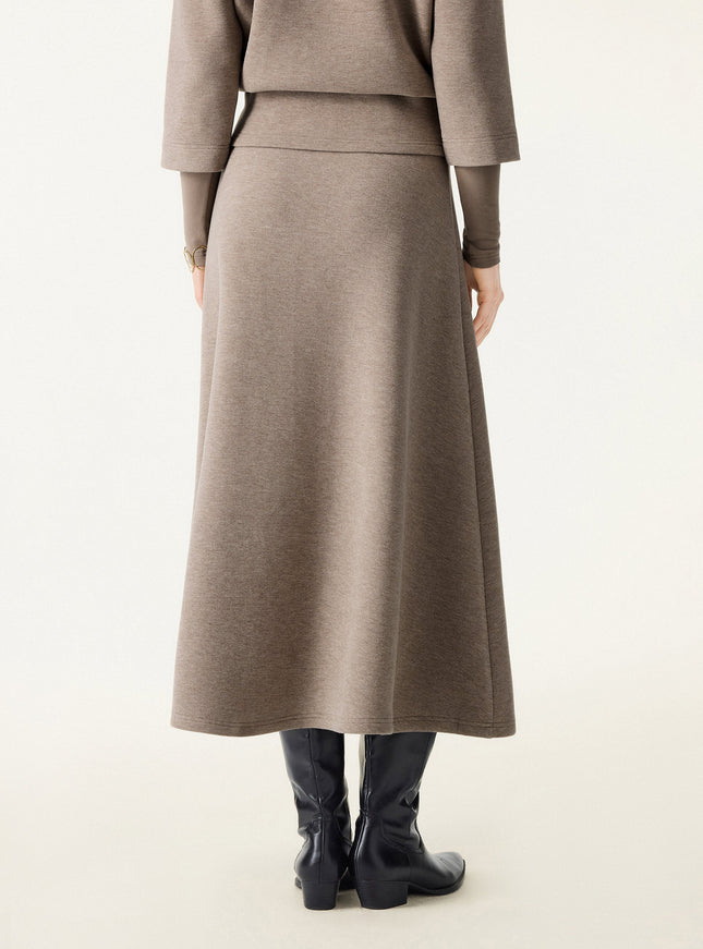 2Pcs Set Mockneck Sleeve-Warmer Top & Midi A-line Circle Skirt
