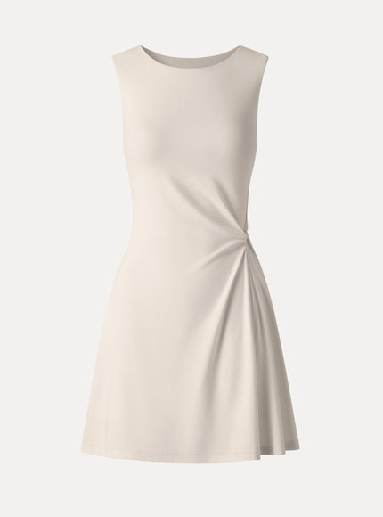 Ribbed Round Neck Sleeveless Side-Twist Mini Built-In Bra Dress