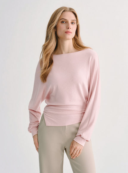 Boatneck Long Sleeve Asymmetrical Hem Top