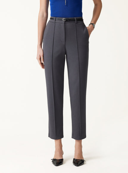Modal Blend Ponte High-Rise Ankled Slim-Straight Pants with Pockets