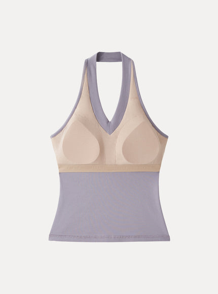 Halter Neck Open Back Built-In Bra Tank