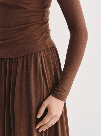 2Pcs Set Mockneck Long Sleeve Top & Mid-Rise A-Line Midi Skirt with Pockets