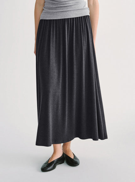 Mid-Rise Ruched A-Line Midi Skirt with Pockets