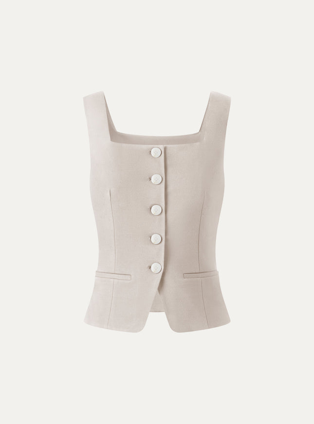 Stretch Ponte Square Neck Cropped Waistcoat with Pockets