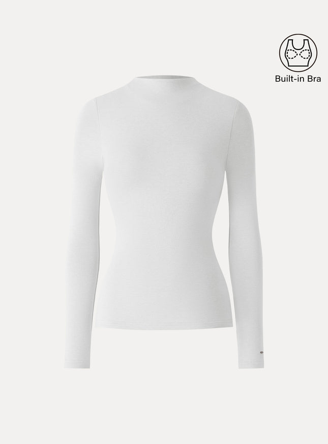 Mockneck Long Sleeve Built-In Bra Top