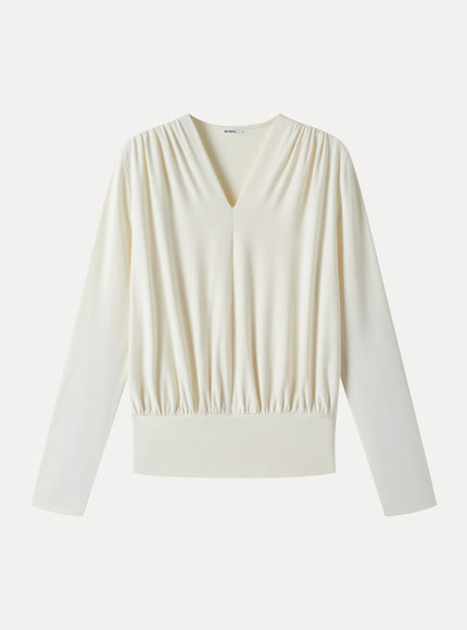 V-Neck Long Sleeve Ruched Banded Hem Top