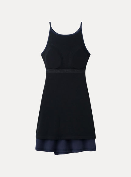 Viscose-Cotton Boatneck Sleeveless Wrap Mini Built-In Bra Dress