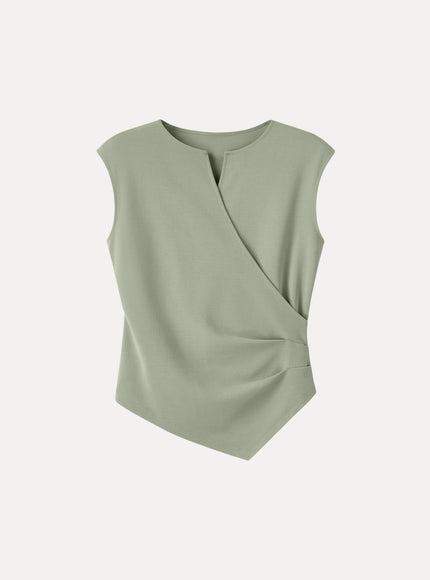 Surplice Wide Shoulder Tucked Angled Tank Top