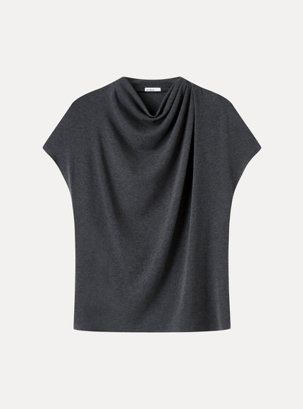 Draped Mock Neck Cap Sleeve Top
