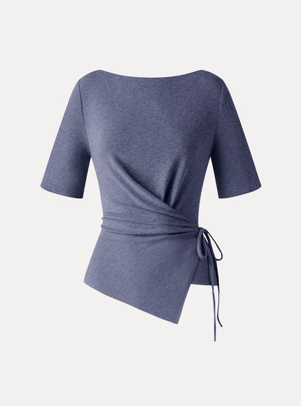 Slash Neck Short Sleeve Tie-Side Top