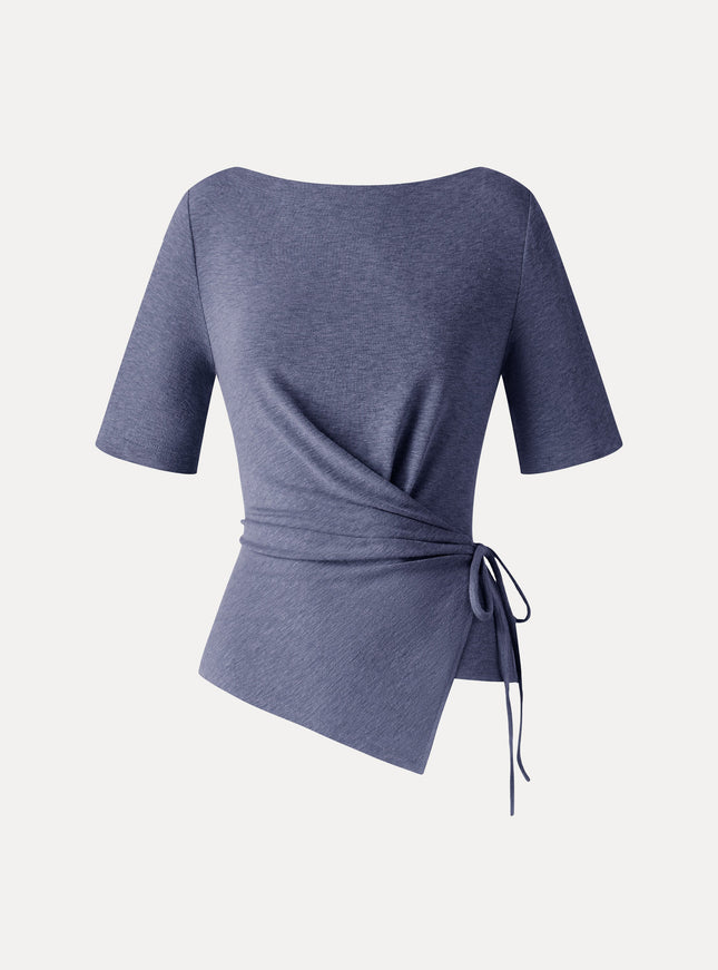 Slash Neck Short Sleeve Tie-Side Top