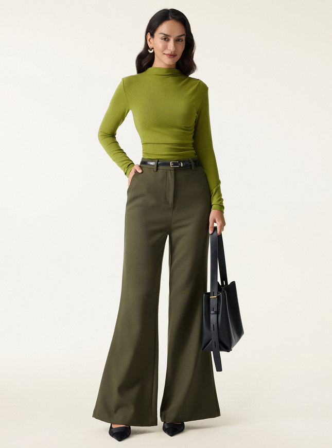 Mock Neck Long Sleeve Ruched Built-In Bra Top