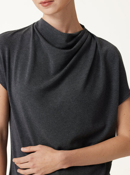 Draped Mock Neck Cap Sleeve Top