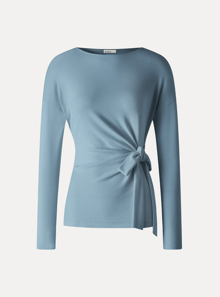 Boatneck Long Sleeve Tie-Waist Top