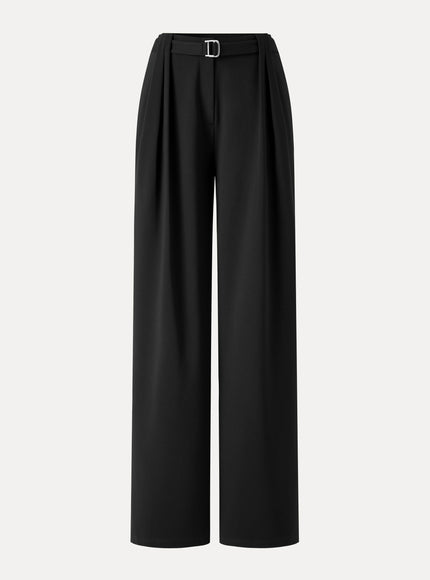 Stretch Ponte High-Rise Belted Wide-Leg Pants with Pockets
