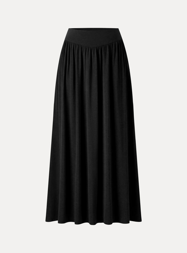 Mid-Rise Ruched A-Line Midi Skirt with Pockets